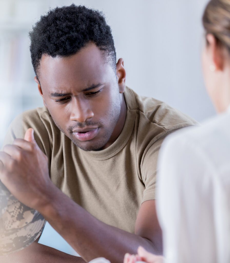 soldier talking with a therapist